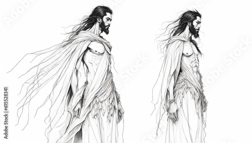 Jesus Ink Drawing Tattoo Side Portrait generative AI