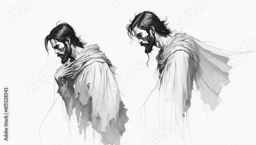 Jesus Ink Drawing Tattoo Side Portrait generative AI
