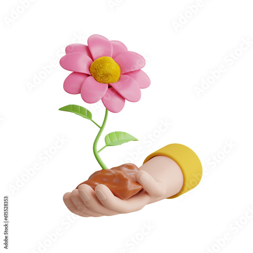 3d Flower. icon isolated on white background. 3d rendering illustration