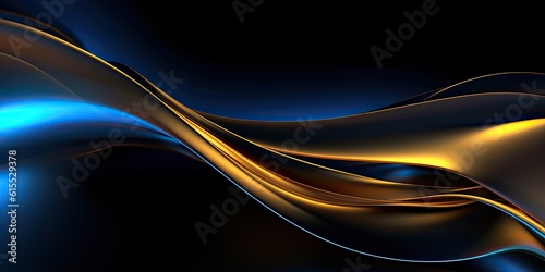 Generative AI illustration of abstract luxury metal background, gradient color dark with gold blue elegant color.