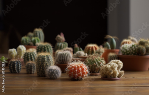 cactus on a wooden surface created with Generative AI technology