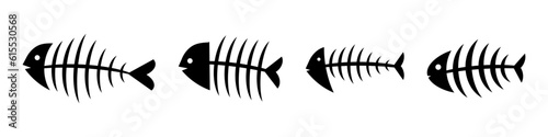 Fish skeleton icons set. Cartoon fishbone icons. Vector illustration isolated on white background.