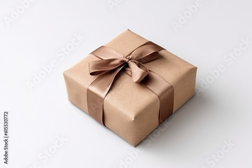 Gift box made of craft paper with linen ribbon Generative AI