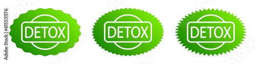 Set of detox logos. Green label or icon. Detoxification. Antioxidants and vitamins natural source. Healthy food. Organic smoothie