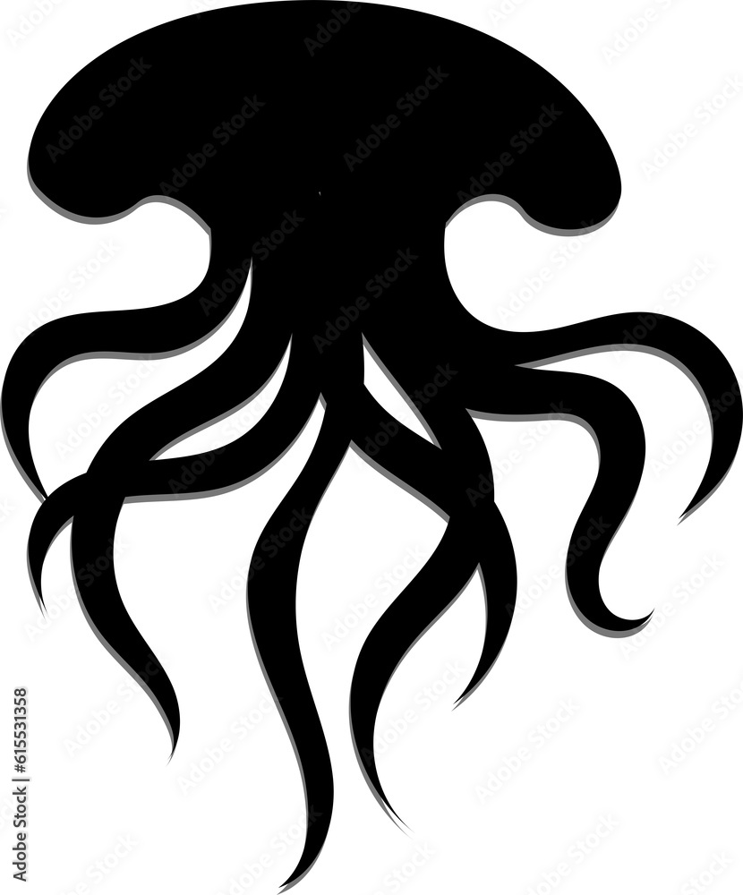 Silhouette of a floating Medusa - vector sign for a logo or pictogram. Jellyfish silhouette for a button or corporate identity on a nautical theme. Silhouette of a floating Medusa - vector sign for a logo or pictogram. Jellyfish silhouette for a button or corporate identity on a nautical theme.
