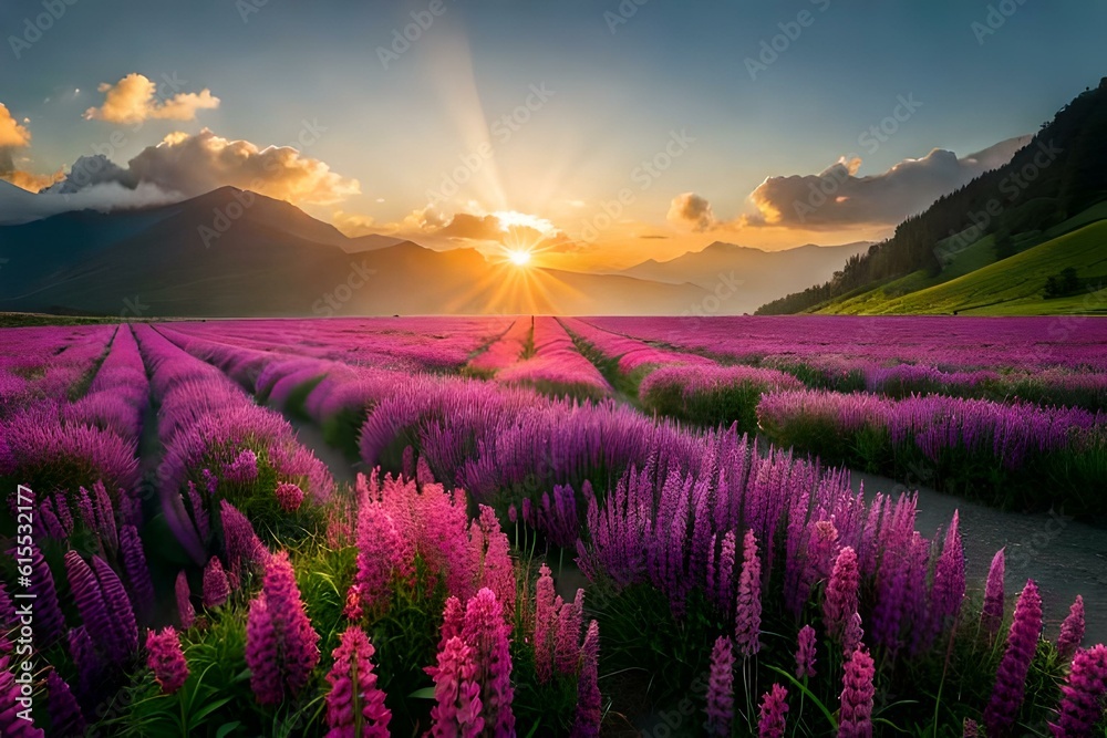 lavender field at sunrise Generator by AI  Technology