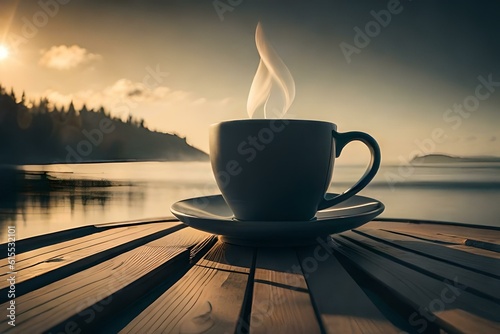 cup of coffee on the beach Generator by AI  Technology