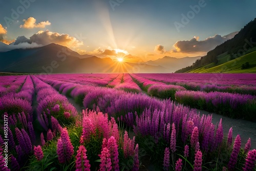 lavender field at sunrise Generator by AI  Technology