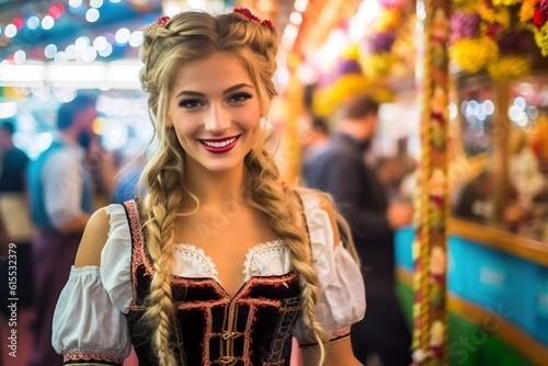Young Oktoberfest Beauty: Enjoying Festivities in Traditional Dirndl Attire, Generative AI © PlanoDigitalArt