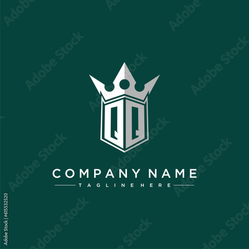 QQ letter monogram initial logo for shield and crown design