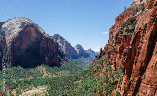 Panoramic view of Zion national park on sunny summer day