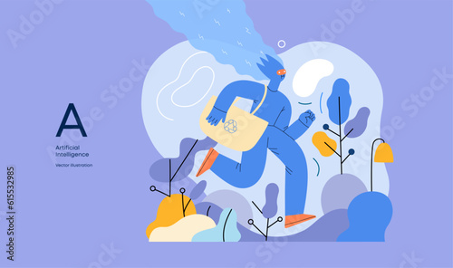Artificial intelligence, Ecology -modern flat vector concept illustration of AI effectively managing responsible consumption and recycling. Metaphor of AI advantage, superiority and dominance concept