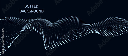 Futuristic wave of moving dots on an abstract dark background. 3d vector illustration.