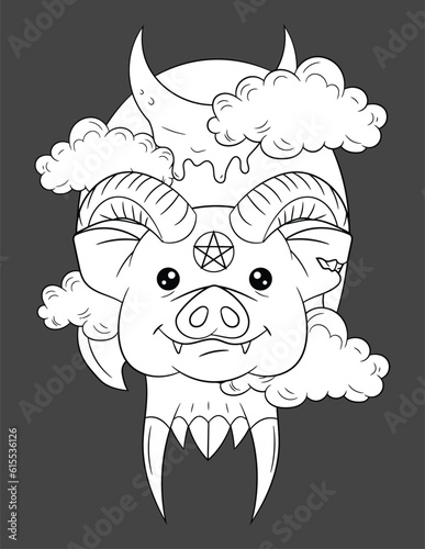 Cute pastel goth and creepy kawaii coloring page for kids and adults, Vector pastel goth coloring book with a creepy kawaii.