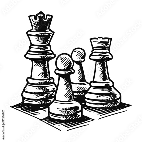 chess pieces on the board sketch