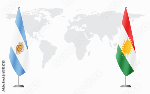 Argentina and Kurdistan flags for official meeting