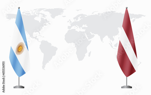 Argentina and Latvia flags for official meeting