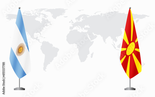 Argentina and Northern Macedonia flags for official meeting