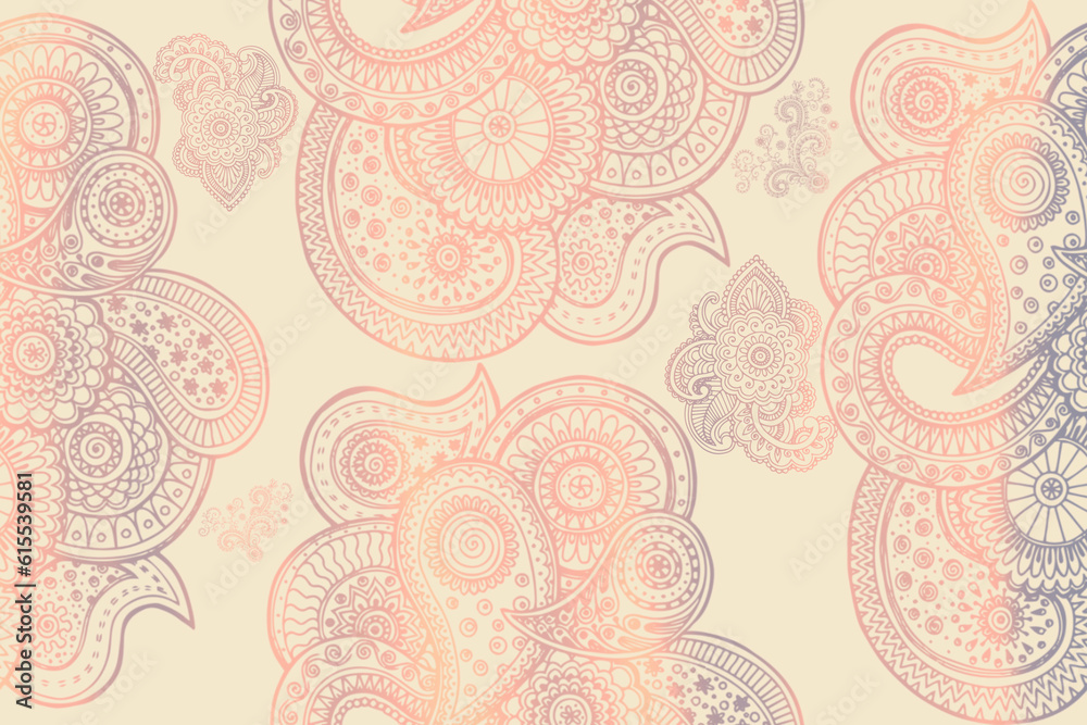 Fototapeta premium The modern hand drawn digital created paisley seamless pattern on white background,Abstract traditional ethnic style flowers folkloric ornament vintage illustration