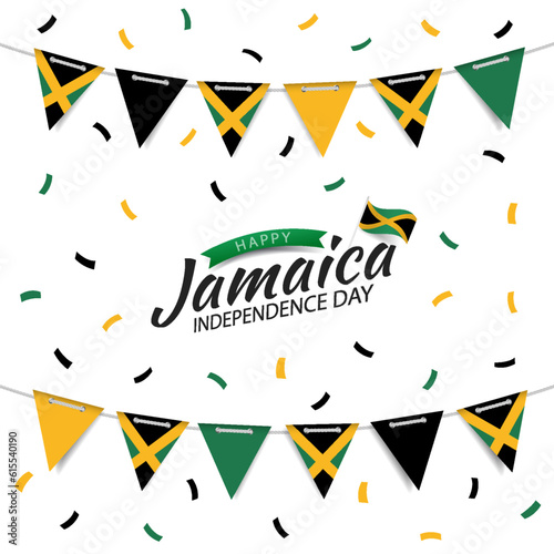 Vector Illustration of  Jamaica Independence Day. Garland with the flag of Jamaica on a white background.

