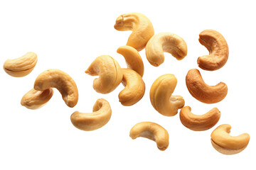 Falling cashew nuts isolated on transparent or white background, png