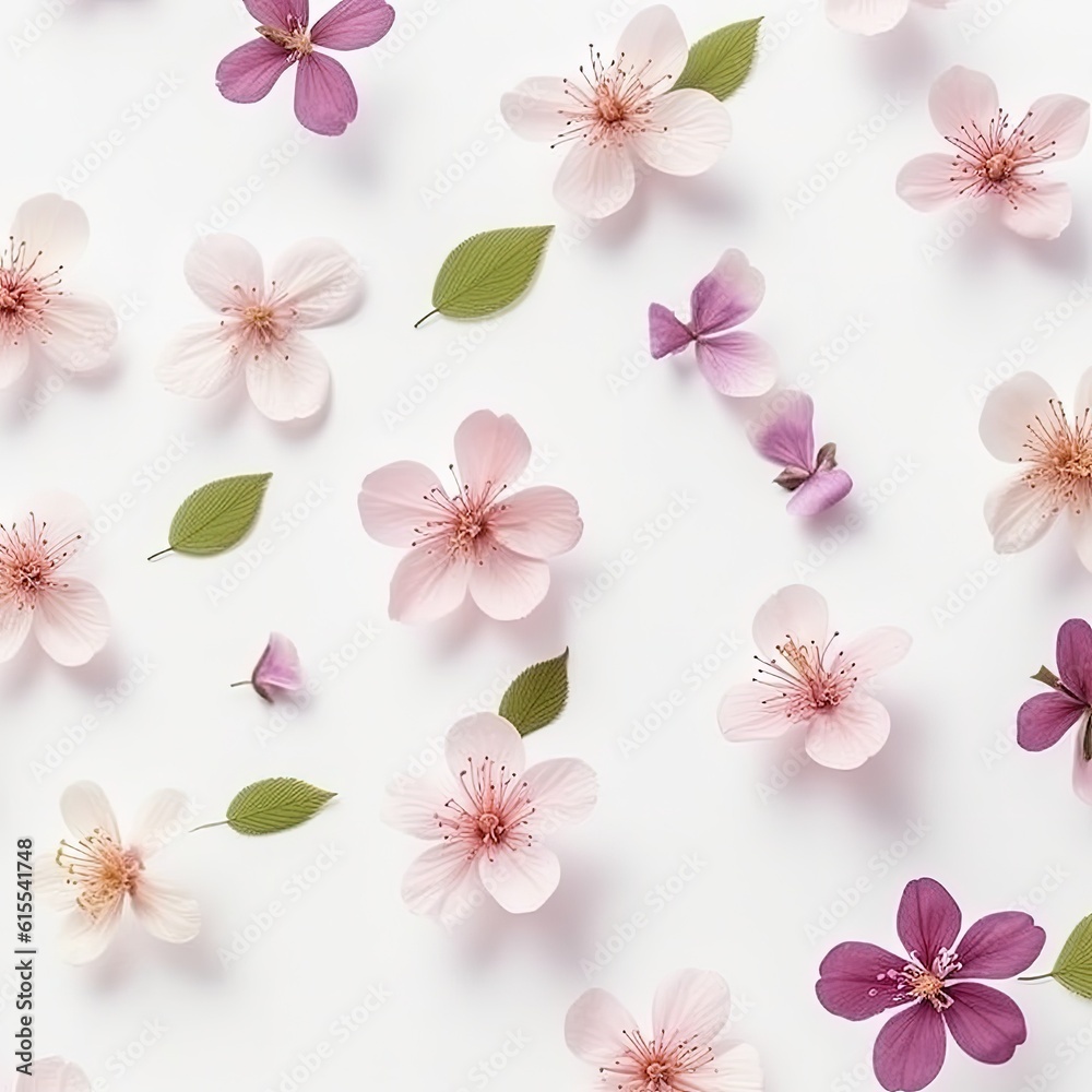 Many small beautiful flower blossoms illustration made with Generative AI 