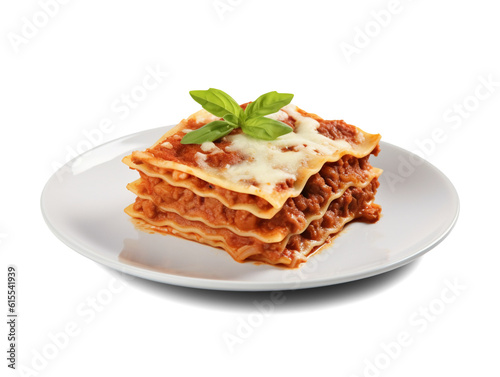 Lasagna on a plate isolated on transparent or white background, png