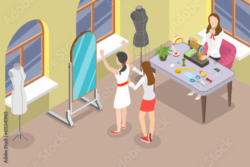 3D Isometric Flat Vector Conceptual Illustration of Atelier, Fashion Designer