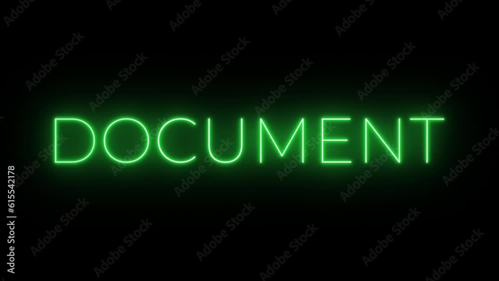 Flickering neon green glowing document text animated on black background Flickering neon green glowing document text animated on black background