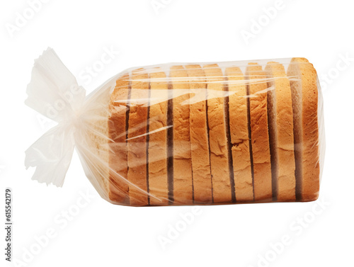 Sliced bread in plastic bag isolated on transparent background, png