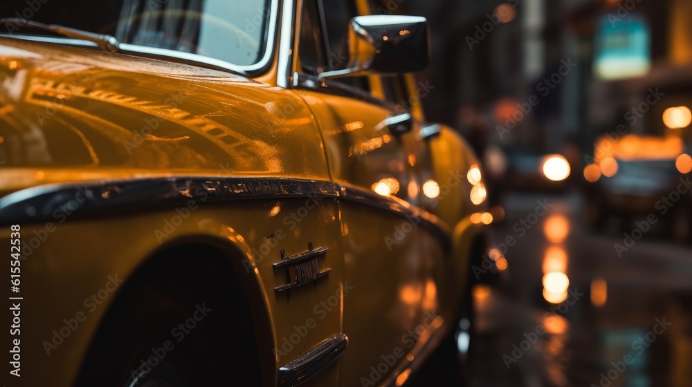 Yellow taxi close-up. Generative AI