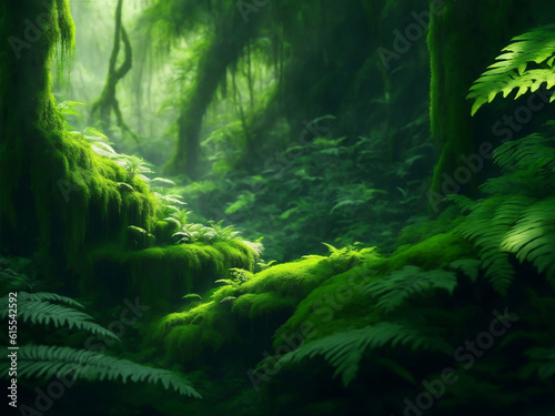 Green plants in forest, Generative AI Illustration.