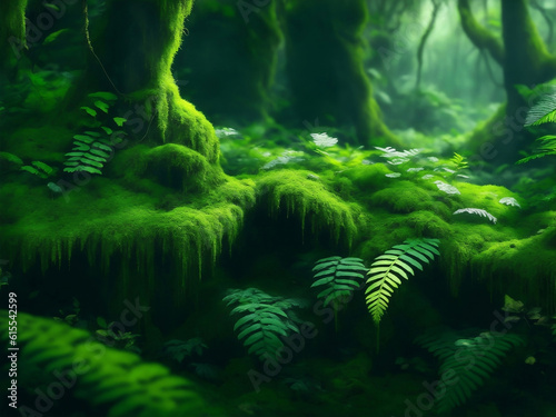 Green plants in forest  Generative AI Illustration.