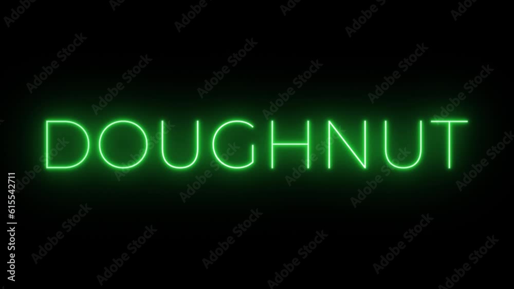Flickering neon green glowing doughnut text animated on black background