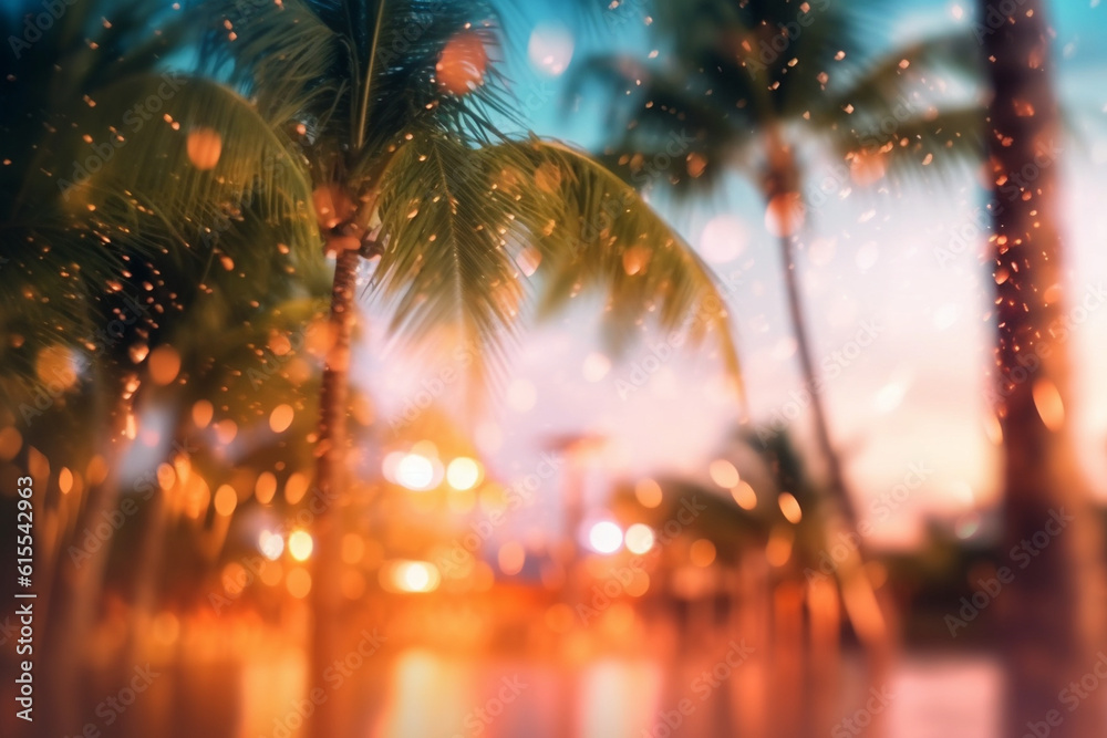 Tropical beach with palm trees and bokeh Generative AI Tropical beach with palm trees and bokeh Generative AI