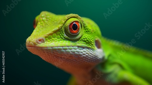 Green anole close-up. A small reptile in bright green color. Generative AI