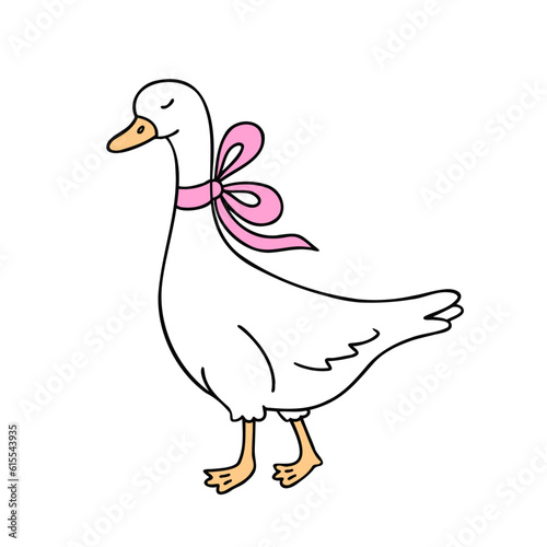 goose with a bow. Vector Illustration for printing, backgrounds, covers and packaging. Image can be used for greeting cards, posters, stickers and textile. Isolated on white background.