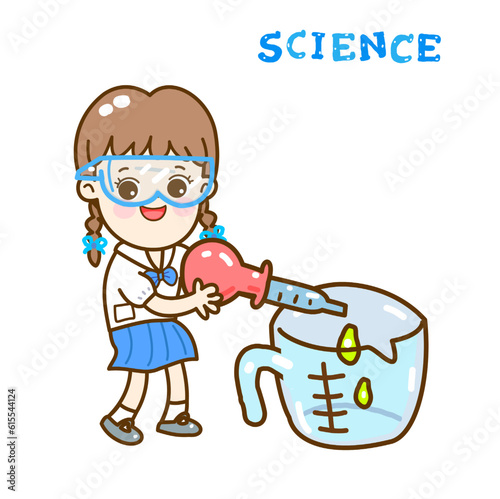 Cartoon kids learning science classroom.

