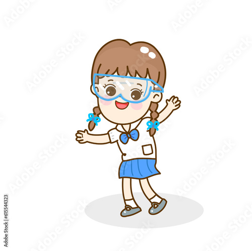 Cartoon kids learning science classroom.