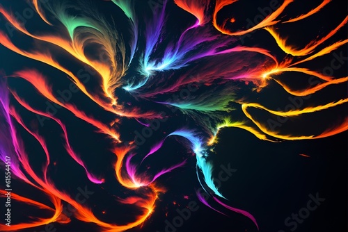 Photo of Colorful Neon Swirls on a Black Canvas - A Digital Art Masterpiece