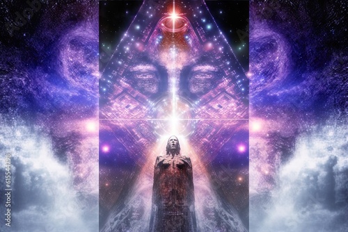 Divine Entity Created with Galaxy Heaven Architecture Heaven. Glorious Generative AI. photo