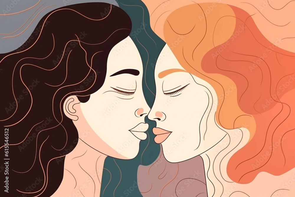 Women face to face graphic illustration, concept of lesbian relationship
