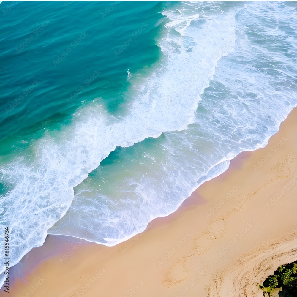 Beach Ariel Drone style Shot with waves on sandy beach background wallpaper with copy space