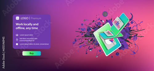  Horizontal banner and web icon with mobile phones and digital tablet