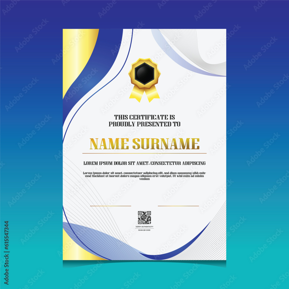 Obraz premium Modern gold and blue elegant certificate of achievement design template