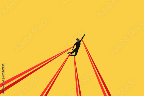 Businessman tied up with red tape. concept of struggle, limitation and trap or challenge