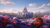 beautiful amazing fairytale castle wallpaper, ai generated image