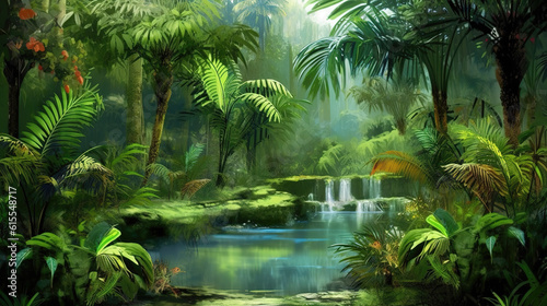 a beautiful untouched place in a rainforest, wallpaper artwork, ai generated image