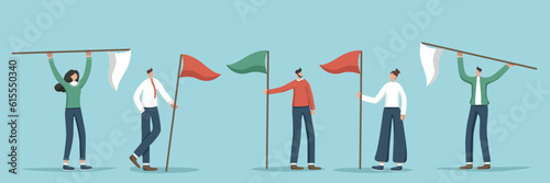 A set of illustrations of casual people holding check boxes. The concept of achieving goals and conquering new peaks. Overcoming difficulties and solving business problems for high results.