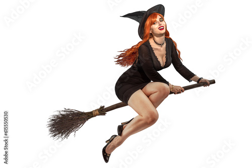 Canvas Print Halloween Witch flying on a broomstick